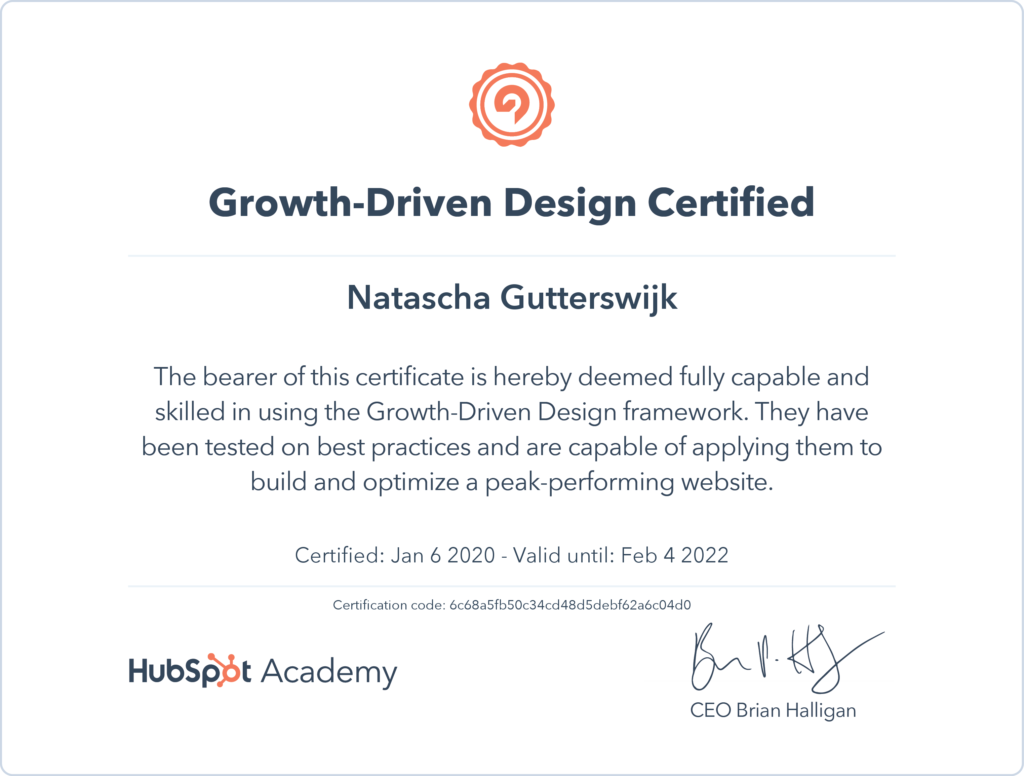 Afbeelding Growth-driven design certificaat van HubSpot